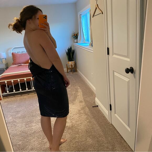 NWT Monique Lhuillier Collection Navy Blue Sequin Strapless Mini Dress 4 - Picture 3 of 12